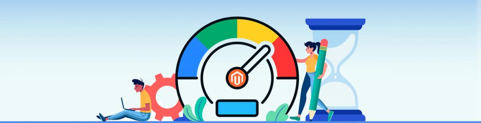 a guy using a laptop a gauge that is nearing its limit a girl holding a large pencil and a time sand