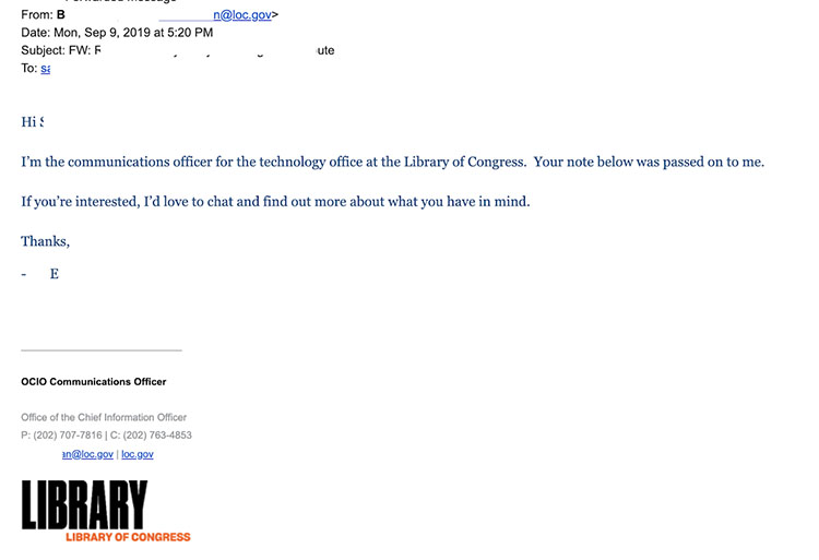 united states library of congress outreach email