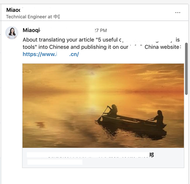 An I.T. engineer offering to translate a client’s article into Chinese