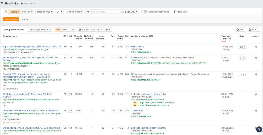 Backlink tool preview