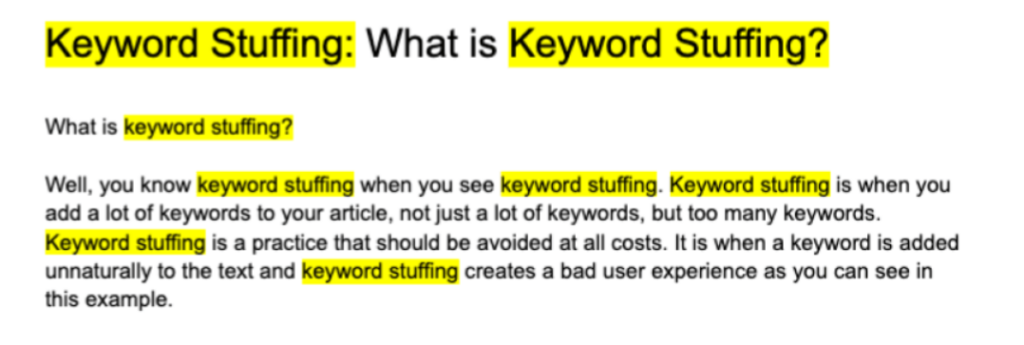 Keyword stuffing example